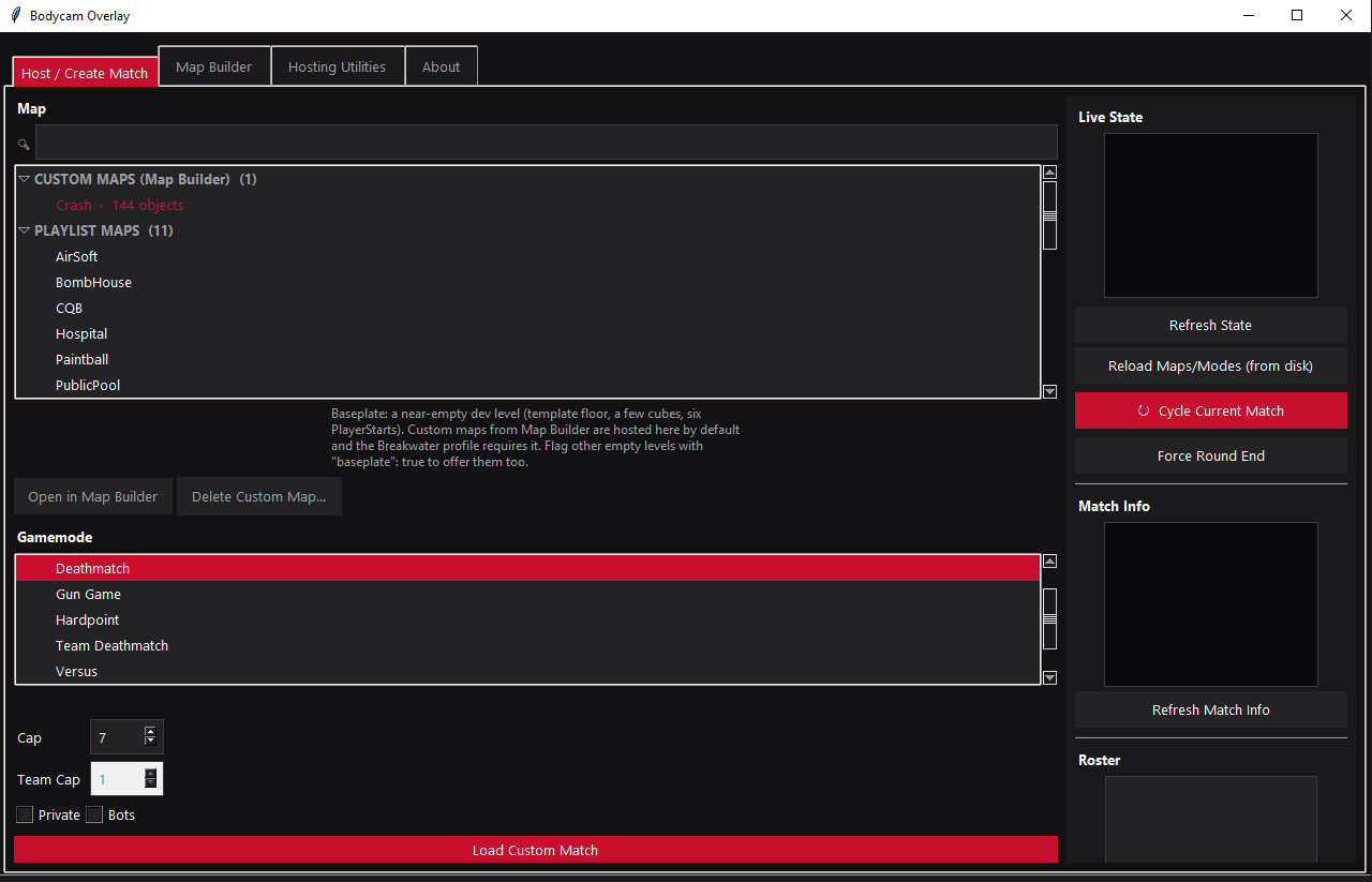 Host and create match panel